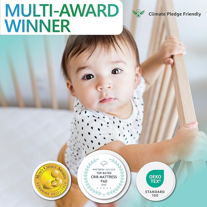 Crib Mattress Protector Pad 2 Pack - Ultra-Soft Waterproof Breathable Premium Bamboo Rayon - Noiseless Fitted Dryer Safe Cover for Crib. High Absorbency Oeko-TEX Certified MARGAUX & MAY-CubbioJoy