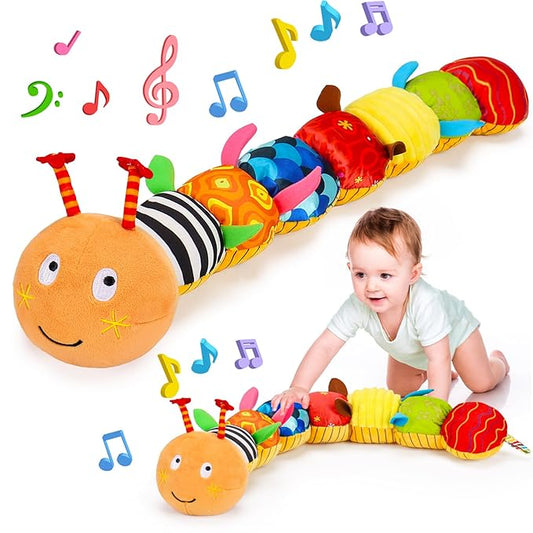 Baby Sensory Caterpillar Toys 0-3 Month Music Animal Stuffed Plush Toy for Infant 0-3-6-12 Month Tummy Time with Crinkle Rattle for Newborn 9-12 Month Texture Toy for Boy Girl Birthday Shower 1-CubbioJoy