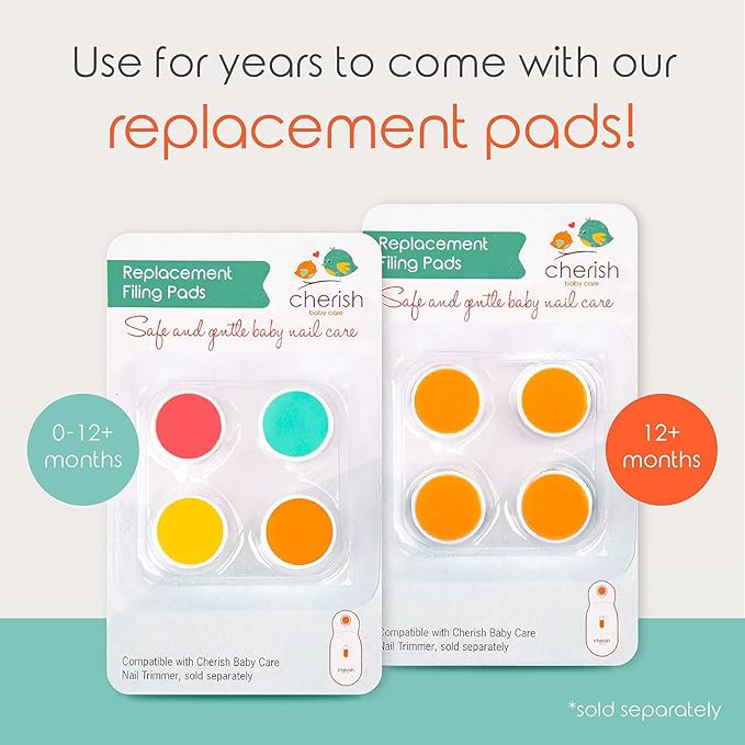 Cherish Baby Care Baby Nail Trimmer Electric - Automatic Safety Stop, BPA-Free & Safety-Tested Electric Nail File Baby, Includes 4 File Pads, 0-12+ Months-CubbioJoy