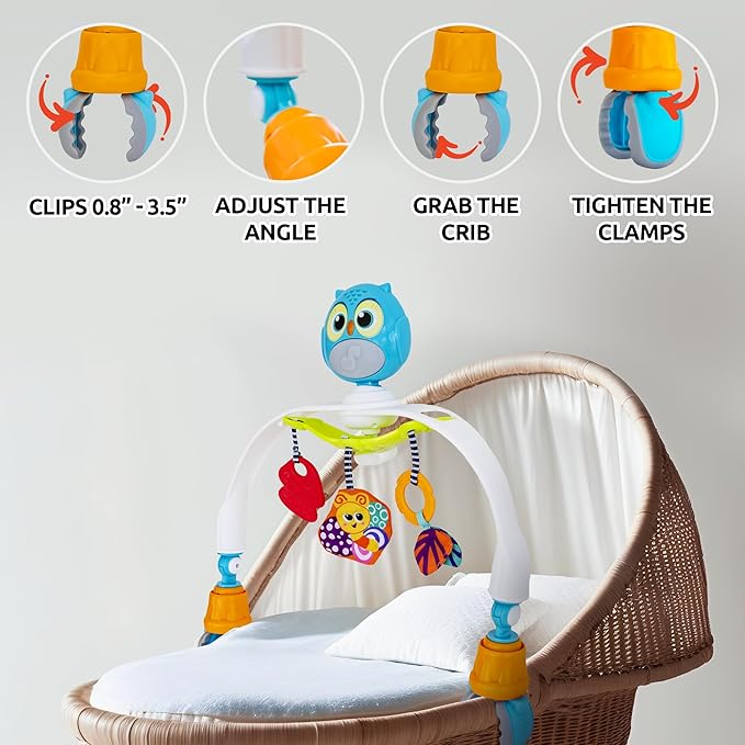Baby Stroller Arch Toy with Relaxing Music & Lights - Adjustable Activity Arch & Play Accessories - Baby Bouncer Toy Bar, Carseat, Crib, Stroller Hanging Toys for Infants 0 Months Old & Up-CubbioJoy