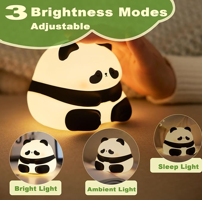 DREAMING MY DREAM Cute Panda Night Light, LED Squishy Novelty Animal Night Lamp, 3 Level Dimmable Nursery Nightlight for Breastfeeding Toddler Baby Kids Decor, Cool Gifts for Kids-CubbioJoy
