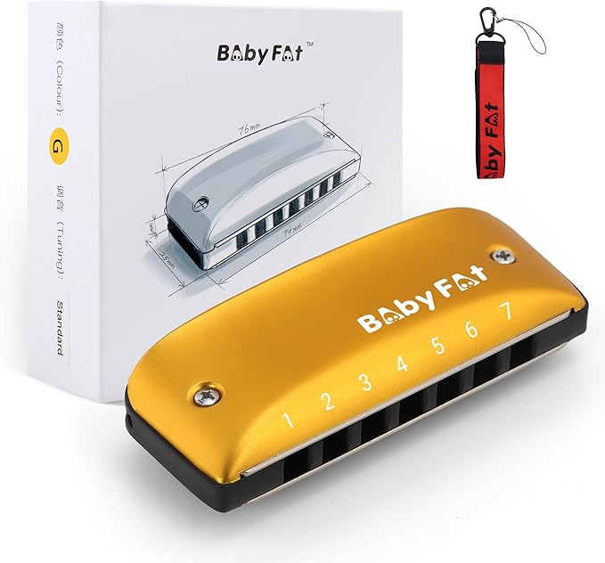 BabyFat 7 Hole Blues Mini Harmonica Set,Diatonic Harmonica with free lanyards,Gifts for Professional Players and Beginners,Easy-playing Musical Instrument(Key of G）-CubbioJoy