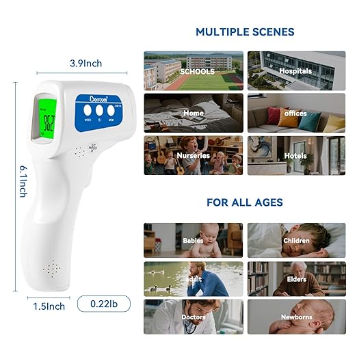 Berrcom Thermometer, 3 in 1 Contactless Infrared Fever Check Thermometer for Forehead, Ideal for Baby, Infant, Kids, and Adults, Batteries Not Included, JXB-178 (White)-CubbioJoy