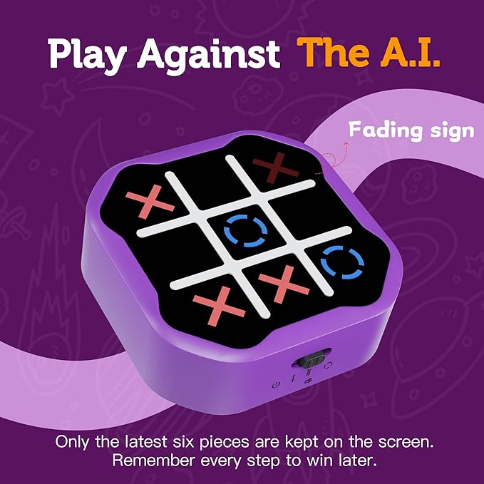 3 in 1 Electronic Tic Tac Toe Game, Handheld Digital Tic Tac Toe Bolt Game with Silent Mode, Portable Learing Toy Gift for Kids & Adults, Purple(One Pack)-CubbioJoy