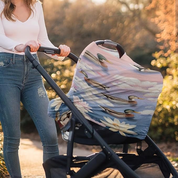 Binienty Baby Car Seat Cover - Lotus Duck Animal Print Multi-Use Car Seat Canopy Carrier Cover for Baby Boys Girls Shower Gifts-CubbioJoy