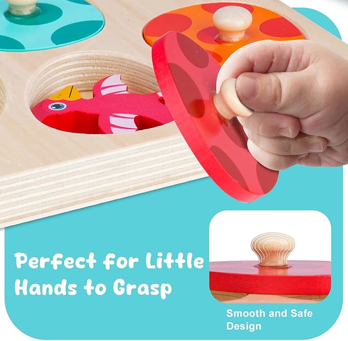 Dinosaur Wooden Toddler Puzzle 1-3, Montessori Toys for 1 2 3 Year Old, Dinosaur Eggs Peg Puzzles, Kid Wooden Puzzles Ages 2-4, Dinosaur Toy for Toddler Kid, Preschool Education Learning Toys-CubbioJoy