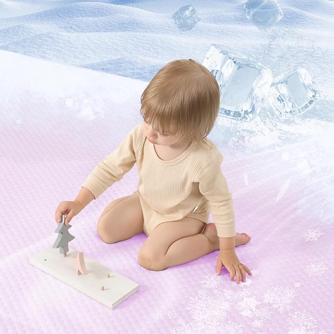 Baby Play Mat for Summer,1.3 Thick Memory Foam Cooling Floor Tummy Time Mat, Soft & Breathable, Non-Slip Rectangular for Toddlers’ Playtime & Rest(Pink,59"x79")-CubbioJoy