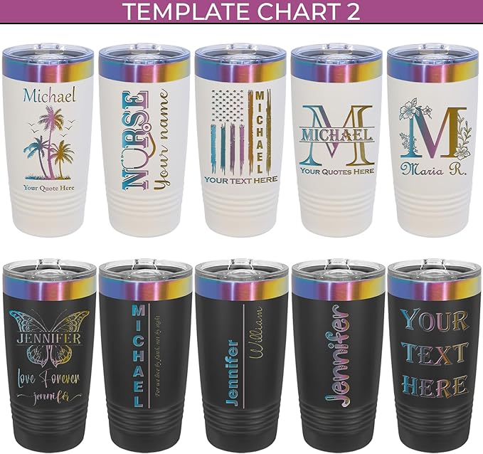 iProductsUS Personalized Tumblers with Lid and Straw, 20oz ION-Plated Stainless Steel Engraved Custom Cup with Name Text, Customized Mothers Day Gifts for Mom, Her, Christmas Birthday (Prism Colors)-CubbioJoy