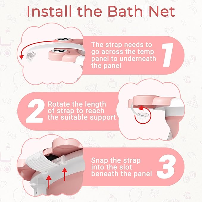 Baby Bathtub, Collapsible Newborn Bathtub for Infant to Toddler 0-24 Months with Soft Cushion and Thermometer,Portable Travel Newborn Tub with No-Slip Feet, Baby Shower Gifts,Pink-CubbioJoy