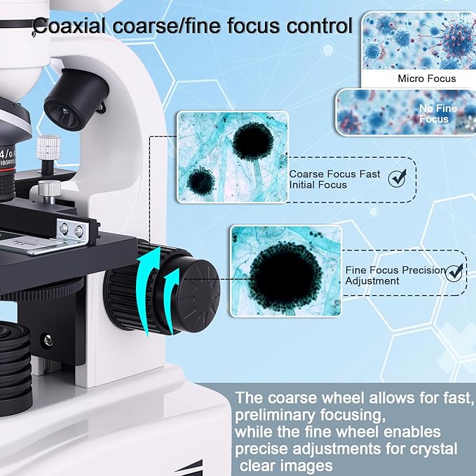 Binocular Microscope Magnification 40X-2500X, WF10x and WF25x Eyepieces, Dual LED Illumination, Suitable for Schools Home Labs Educational Adult Microscope-CubbioJoy