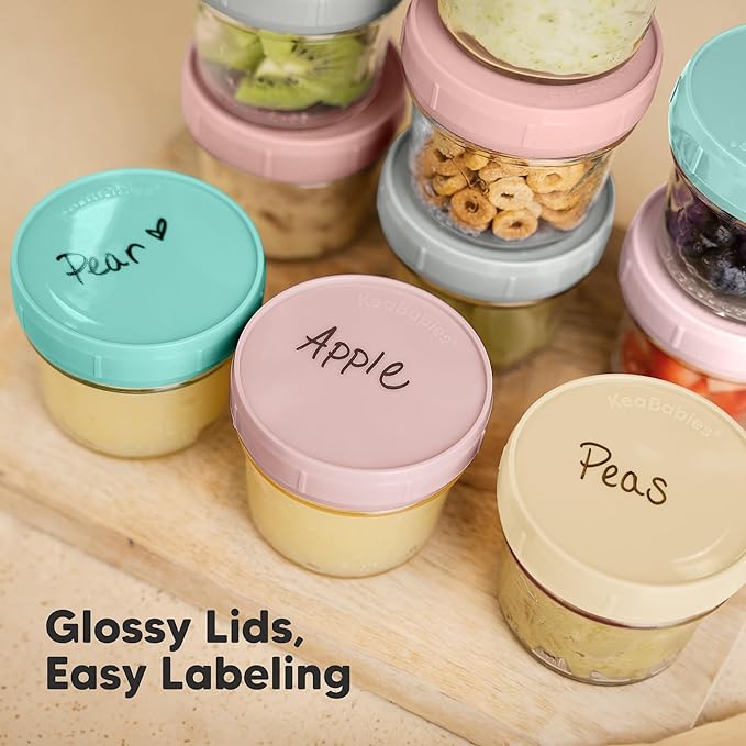 KeaBabies 12pk 4oz Glass Baby Food Containers with Lids - Leak-Proof, Microwavable Small Glass Jars, Baby Purees & Toddler Snack Storage Containers, BPA-Free, Dishwasher & Freezer Safe (Pastels)-CubbioJoy