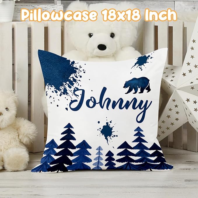 Custom Crib Bedding Set - Woodland Animals Design Personalized Name Baby Nursery Bed 3 Pcs Set - Chic Soft Blanket with Dotted Backing, Sheet, Pillowcase for Newborn Girls Boys Gifts Color10-CubbioJoy