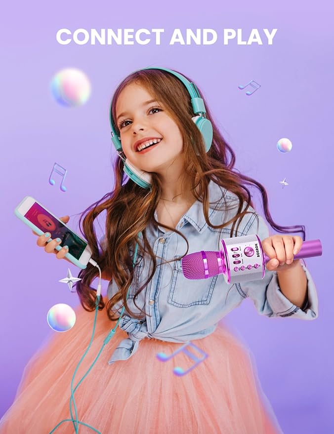 BONAOK Wireless Bluetooth Karaoke Microphone, Portable Toy Microphone for Singing, Gifts to Girls Boys Kids Adults All Age Q37（Bright Purple）-CubbioJoy