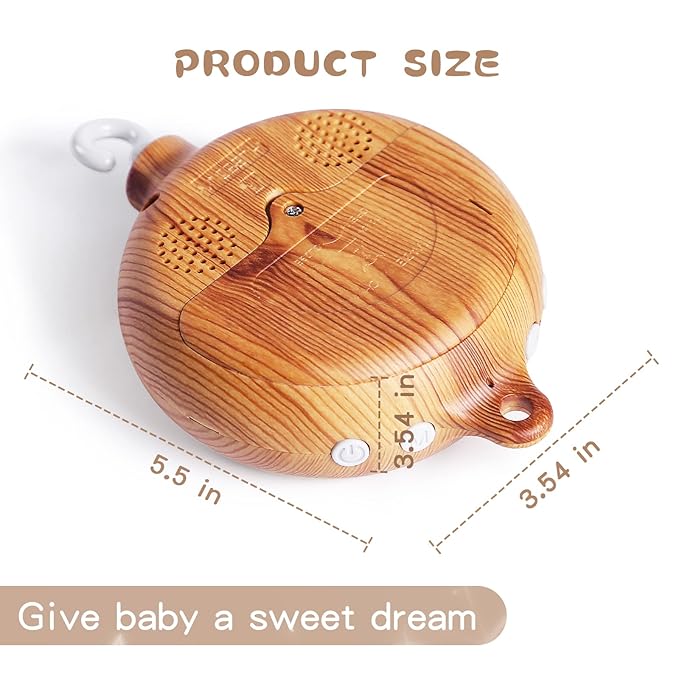 Baby Crib Mobile Musical Box - Mobile Rotary Music Box Imitation Wood - Music Box with Rotating Hook -Crib Mobile Motor Battery Operated Plays 12 Tunes Crib Toys Attachments (Without Arm)-CubbioJoy