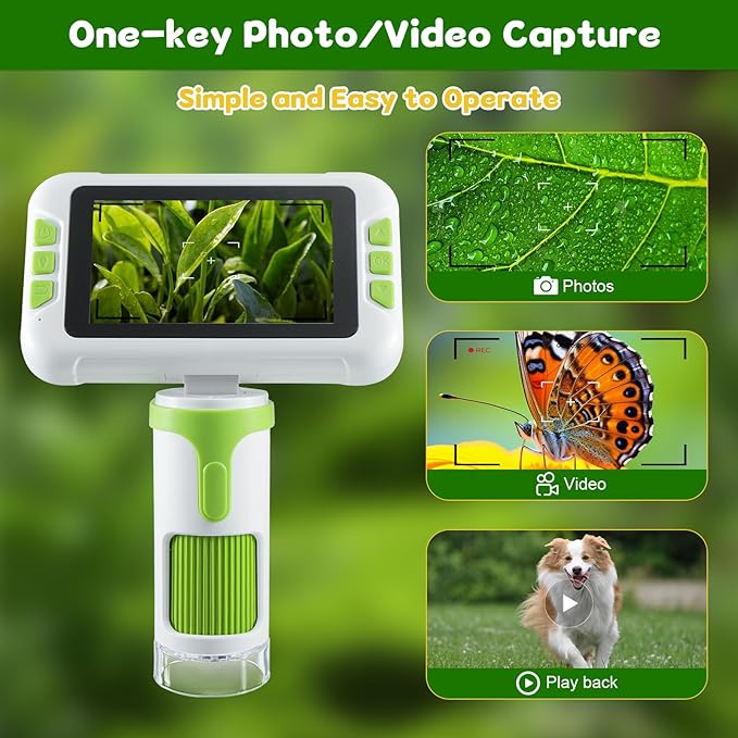 1600X Digital Microscope for Kids, Upgraded Portable Microscope with 4.0 inch HD Screen, 2-in-1 Desktop Handheld Miniscope Rechargeable Student Education Science Microscopes Gift for Kids-CubbioJoy