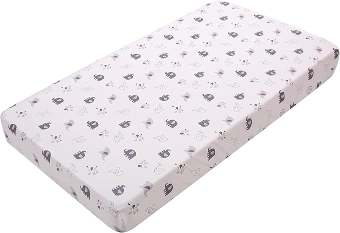 6 PCs Grey White Elephant Nursery Crib Bedding Set Quilt, Fitted Sheet, Skirt, Window Valance, Blanket, Diaper Organizer Baby Boy Elephant Theme Cot Bedding Set-CubbioJoy