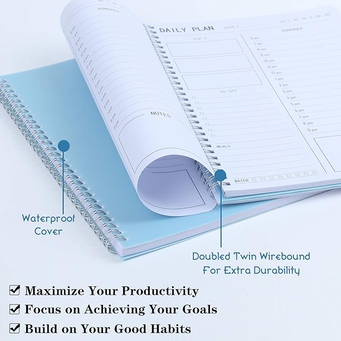 TREES Hourly Daily Planner Undated with To-Do List, Meals, Notes,Appointment Planner Book 10" x 7.3", Flexible PVC Cover,Twin-Wire Binding-CubbioJoy