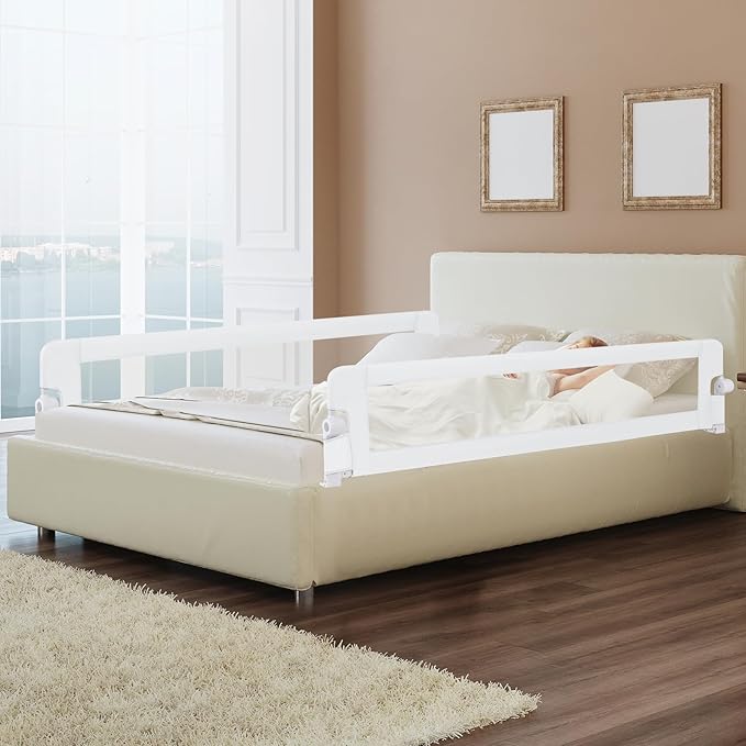 BABY JOY Double Sided Bed Rail Guard, 2 Pack, Extra Long, Swing Down for Convertible Crib, Folding Baby Safety Bedrail for Kids Twin Full Size Queen King Mattress, Rails for Toddlers (White, 71")-CubbioJoy