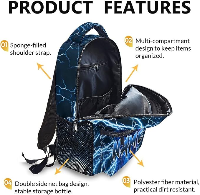 Boys School Backpack, Personalized Tiger Backpacks with Name for Kids Kindergarten Primary Senior Middle, 17 Inch Durable Personalized Cool Lightning Bookbag for School-CubbioJoy