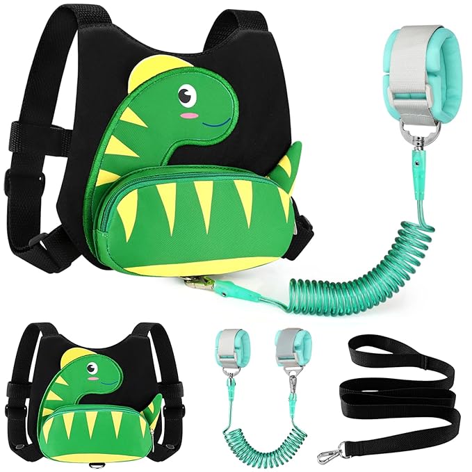 Accmor Toddler Harness Leash + Anti Lost Wrist Link, Cute Dinosaur Kids Harness with Leash, Adorable Child Harness Leash Wristband Strap Belt Protector for Baby Boys Girls to Outdoor Travel-CubbioJoy