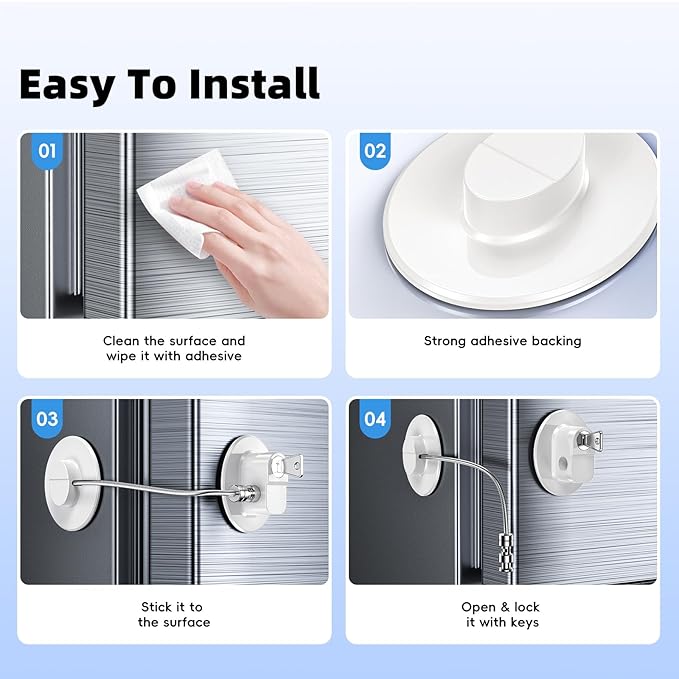 2 Pack Refrigerator Lock with Sticky Adhesive Pads, Child Proof Refrigerator/Fridge/Freezer Door Lock for Toddlers and Kids, Baby Safety Locks for RV Refrigerator, Cabinets and Drawers, Oven (Patent)-CubbioJoy