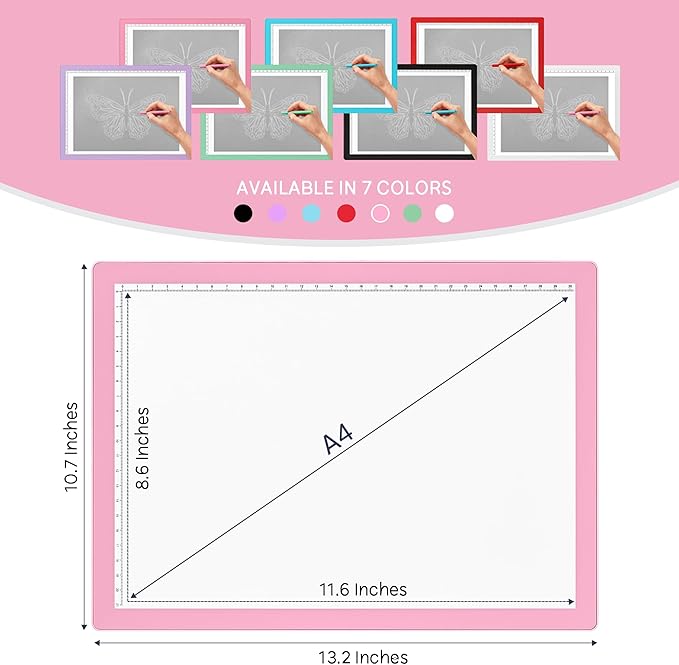 iVyne Corded Light Pad for Weeding Vinyl - A4 Light Box for Drawing - Light Board for Tracing - Light Box for Diamond Painting, Weeding Vinyl, Sketching, Tracing (Pink)-CubbioJoy