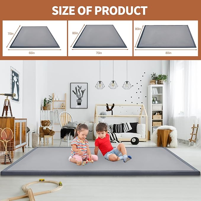 Baby Play Mat for Floor - 1.4" Thick Memory Foam Rug, 80"x80" Playpen Tummy Time Mat, Soft Velvet Nursery Rug, Large Padded Crawling Mat, Cushioned Pads for Playroom Toddlers, Infants, Yoga, Tatami-CubbioJoy