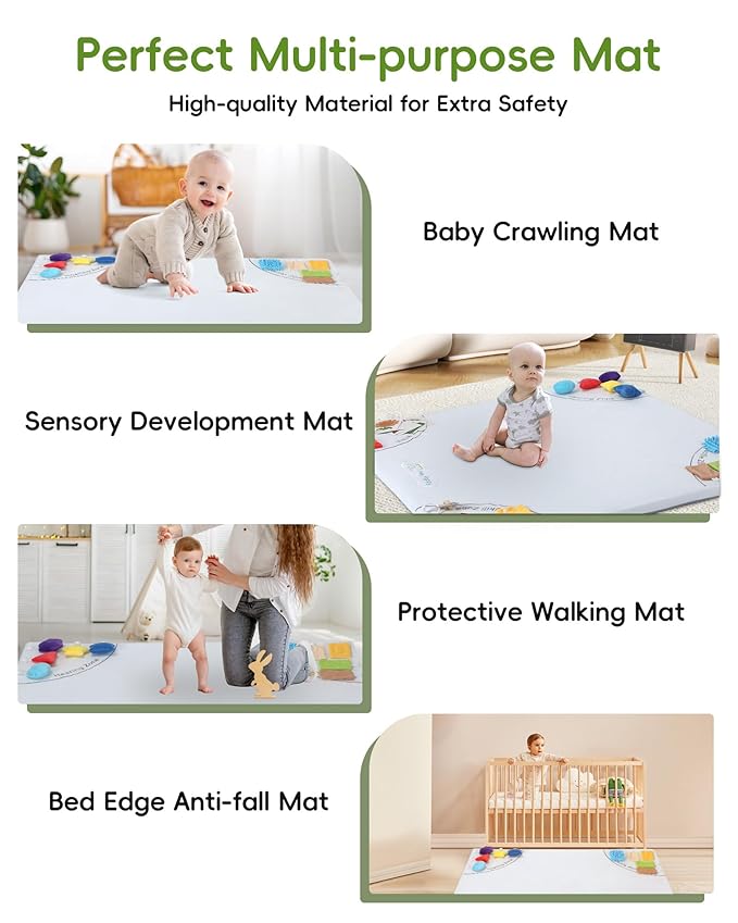 Baby Play Mat, 50''x50'' Playpen Mats with 4 Sensory Development Zones for Motor Skills, Unique Crawling Mats with Non-Slip Cushioned That Fits Nicely into Any Playroom, Grey-CubbioJoy