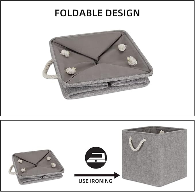 Bidtakay Grey Baskets Foldable Storage Cube Bins 13x13x13 Cube Storage Organizer Closet Set of 3 Fabric Storage Baskets for Home Office Large Baskets for Nursery Baby Toy Storage-CubbioJoy