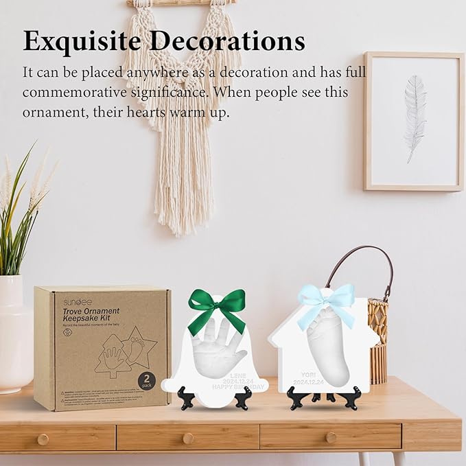 Baby Hand & Footprint Keepsake Kit - Personalized Handprint Footprint Ornament for Newborn Babies, New Mom Gifts, Baby Shower & Registry, Nursery Picture Frame, Pet Paw Print Ornament-CubbioJoy