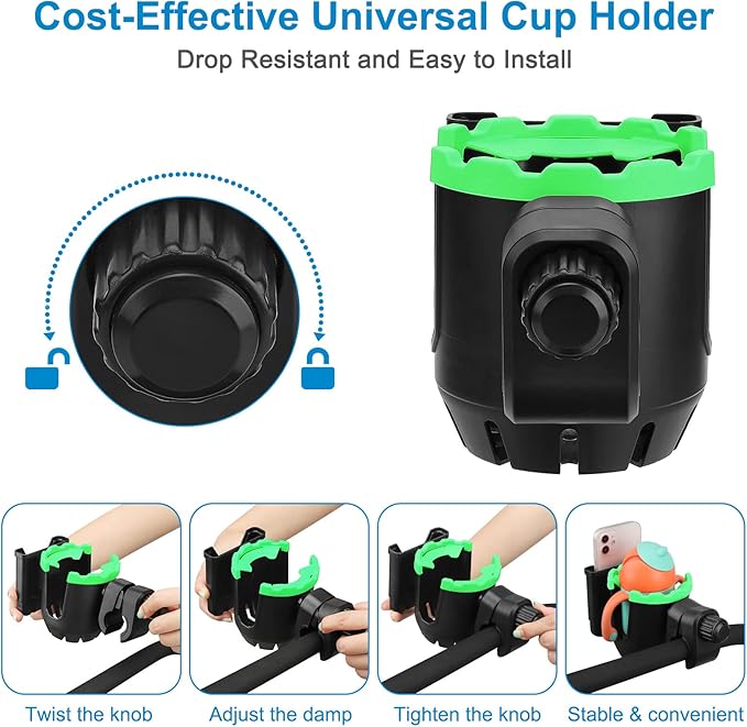 Accmor Stroller Cup Holder with Phone Holder, Universal Cup Holder, Bike Cup Holder, 360° Rotatable Large Caliber Drinks Holder for Stroller, Bike, Wheelchair, Walker-CubbioJoy