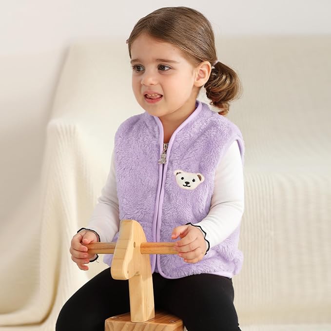 Baby Boys Girls Fleece Vest Zip Up Cute Bear Jackets Fuzzy Fall Winter Warm Clothes Newborn Outwear for Toddler Infant-CubbioJoy
