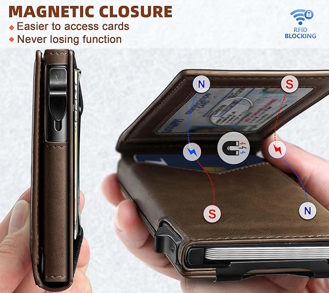 BULLIANT Men Wallet,Money Clip Wallet Slim For Gift Men 9Cards-Metal Credit Card Case in Magnetic Leather Flip-CubbioJoy