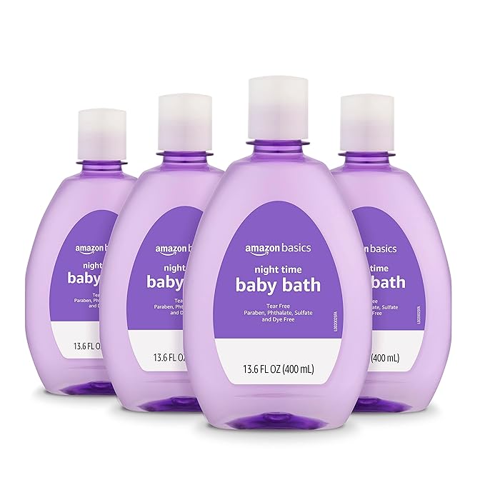 Amazon Basics Hypoallergenic Tear-Free Night-Time Baby Calming Bath, 13.6 Fl Oz (Pack of 4), (Previously Solimo)-CubbioJoy