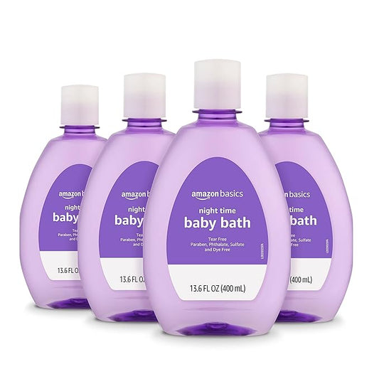Amazon Basics Hypoallergenic Tear-Free Night-Time Baby Calming Bath, 13.6 Fl Oz (Pack of 4), (Previously Solimo)-CubbioJoy