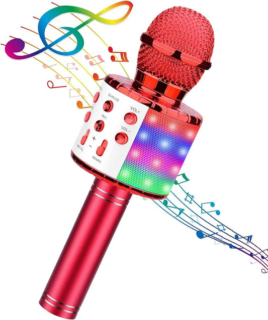 BlueFire 4 in 1 Karaoke Wireless Microphone with LED Lights, Portable Microphone for Kids, Great Gifts Toys for Kids, Girls, Boys and Adults (Red)-CubbioJoy