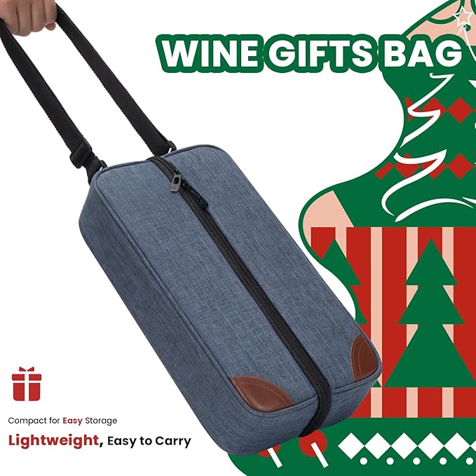 ALLCAMP Wine Bag - Insulated Cooler Bag with Wine Glasses, Bottle Opener & Wine Accessories for Wine Lovers - Portable Wine Gift Bag for Travel, Picnics, and Gift Ideas(Blue)-CubbioJoy