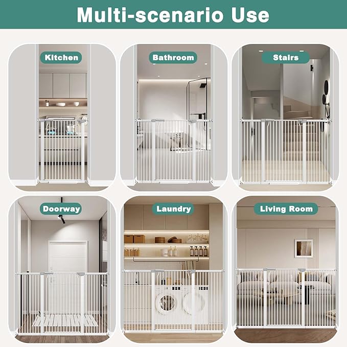 40.5" Extra Tall Baby Gate No Drill, 49.2"-54.7" Extra Wide Dog Gate Indoor, Pressure Mounted Safety Child Gate, Auto Close Pet Gate for Stairs Doorways Walk Through, White-CubbioJoy
