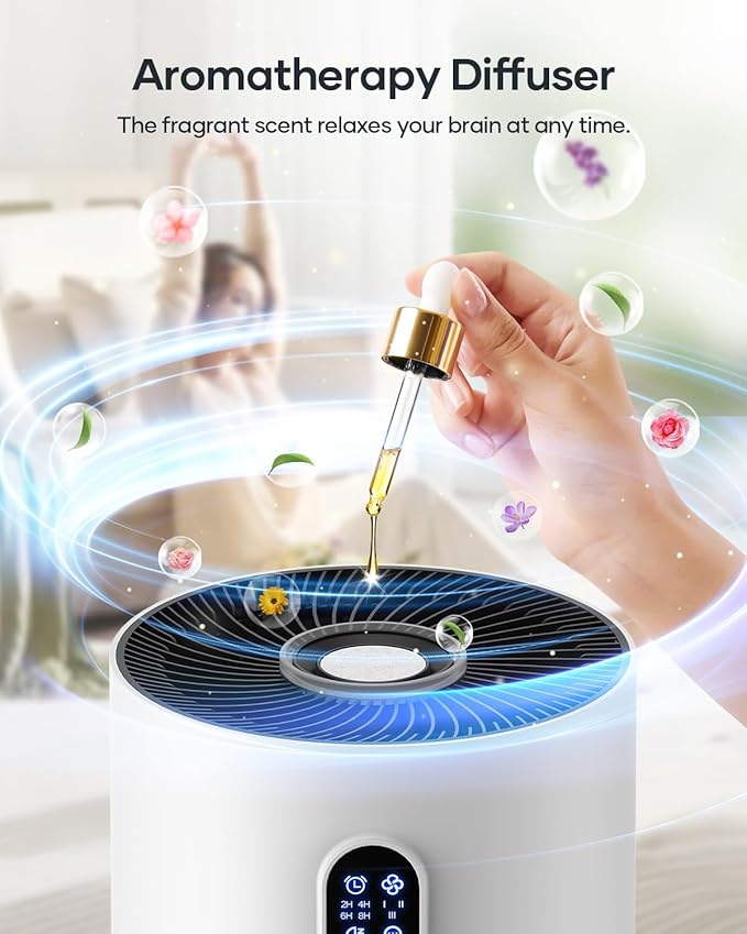 Air Purifiers for Home Large Room up to 1500 ft², MOOKA HEPA Air Purifier for Home Pets Hair in Bedroom with Aromatherapy, Air Filter Cleaner for Dorm, Pets, Office, 20dB, Night Light, B-D03, White-CubbioJoy