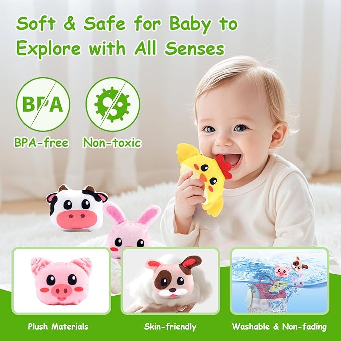 Baby Toys 6-12 Months, Soft Barn Toy with 6 Stuffed Farm Animals, Rattle, Crinkle, Mirror, Sensory Toys for Toddlers 1-3, 6 7 8 9 10 Month Old Baby Toys, Montessori Toys Gift for 1 Year Old Boy Girl-CubbioJoy