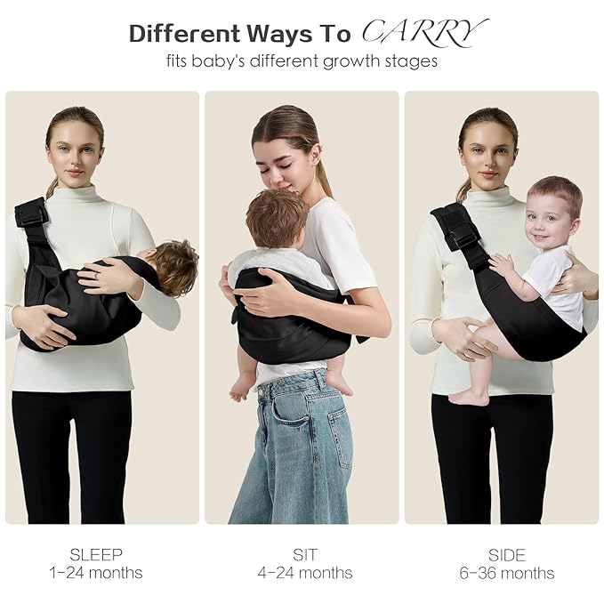 Baby Sling Carrier, Toddler Carrier Sling with Double Safety Buckle and Adjustable Shoulder Strap(7-30lbs), Baby Carriers One Size Fits All, Black-CubbioJoy
