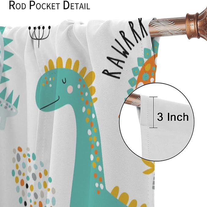 Dinosaur Curtains for Kids Boys Girls Home Decor Childish Cute Dino Animals Print Pattern Rod Pocket Blackout Window Drapes for Nursery Baby Bedroom Playroom W27.5xL63in 2 Panels-CubbioJoy