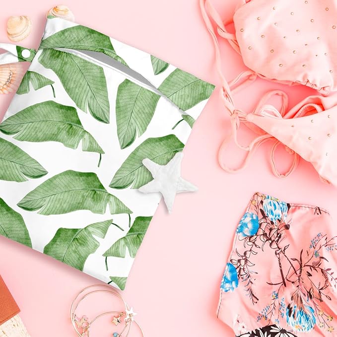 Wet Bag, Wet Dry Bag, Wet Bag for Swimsuit, Travel, Beach, Pool, Diapers, Dirty Yoga Gym Clothes, Makeup Bag, Waterproof Tropical Palm Leaves Decor Jungle Palm Leaf Favors-CubbioJoy