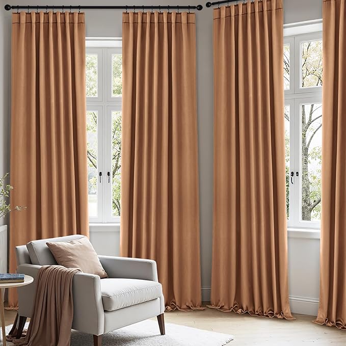 ANRODUO Back Tab Blackout Curtains for Bedroom Living Room, Rod Pocket Pinch Pleated Thermal Insulated Room Darkening Curtains 90 Inches Long 2 Panels, Brown, 42 x 90 Inch-CubbioJoy