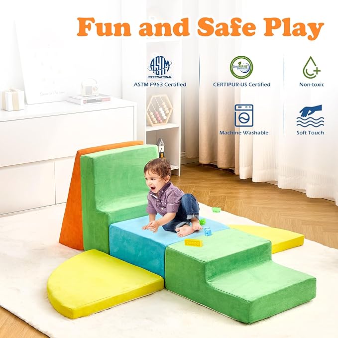 6 Pieces Climbing Toys for Toddlers, Climb & Crawl Soft Foam Block Activity Play Set, Foam Play Gym Climbing Blocks, Toddler Climbing Toy Indoor, Soft Foam Toys for Kids Crawling and Sliding-CubbioJoy