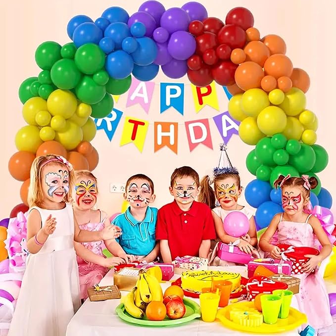 140pcs Rainbow Balloon Arch Kit, Rainbow Balloons of Different Sizes Pack of 18 12 10 5 Inch Party Balloon Kit for Birthday Party or Balloon Arch as Graduation Wedding Baby Shower Party Decorations-CubbioJoy
