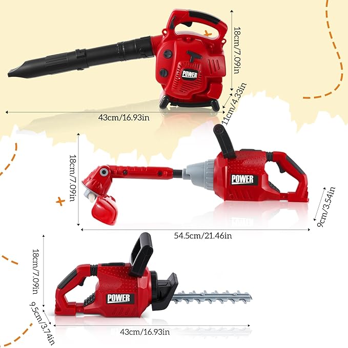 3 Pcs Toy Gardening Tool Set for Kids Toy Leaf Blower Weed Trimmer Hedge Trimmer Pretend Play Set with Lights and Sounds Birthday for Boys Girls-CubbioJoy