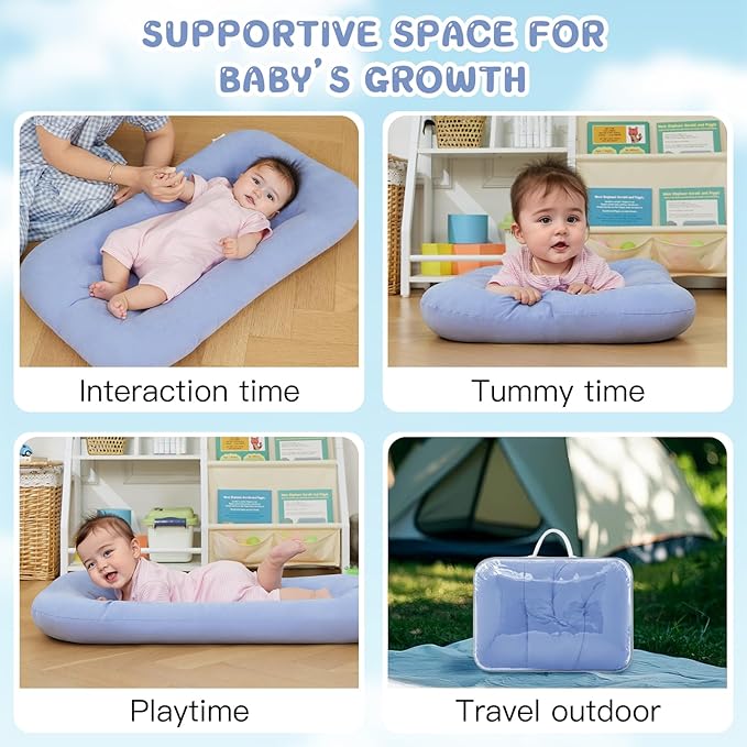 Baby Lounger for Newborn, Bionic Design Baby Lounger, Soft Organic Cotton Breathable Lounger for Infants 0-18 Months (Blue)-CubbioJoy