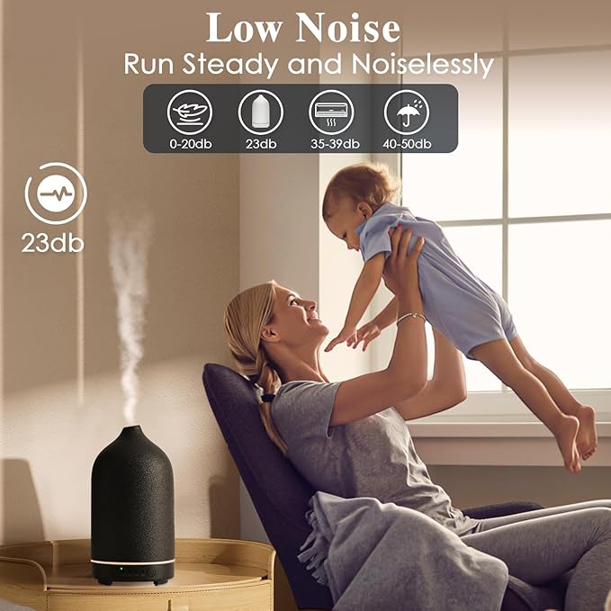 Diffuserlove Ceramic Diffuser Essential Oil Diffusers Aromatherapy Essential Oil Diffuser for Room Air Diffuser for Home Bedroom Stone Diffuser Black-CubbioJoy