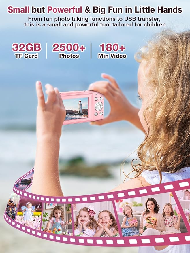 Digital Camera,FHD 1080P Kids Camera 44MP Point and Shoot Digital Cameras with 32GB Card,16X Zoom,Anti-Shake,Date Stamp,Compact Small Cameras Photography for Kids Student Teen Girl Boy(Pink)-CubbioJoy